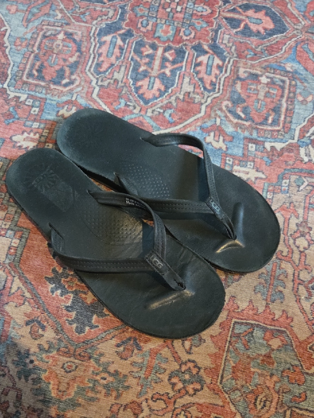 UGG Kayla Leather Flip Flops Black size 9